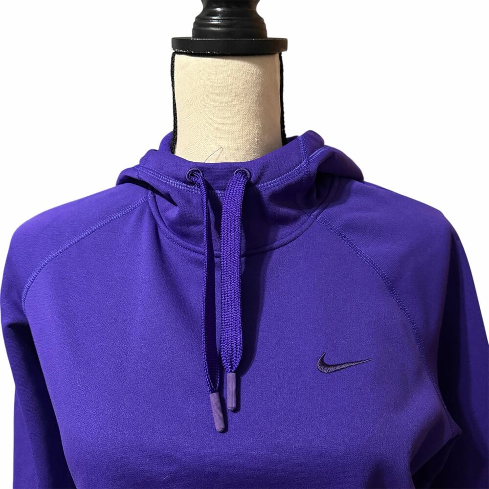 Nike Therma-Fit Womens Purple Drawstring Fingerholes Funnel Hoodie Sz S Athletic